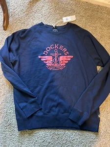 Dockers Sweatshirt Mens XXL 100% Cotton Lightweight navy red Logo Spellout nwt - Picture 1 of 7