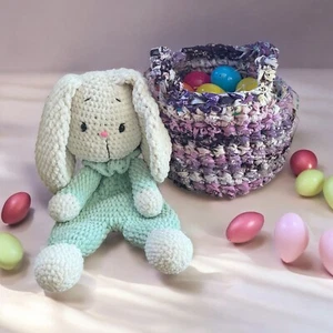 Infant Crochet Easter Basket Handmade Light Dark Purple Soft Cloth With Handles - Picture 1 of 8