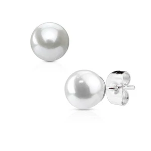 Surgical Stainless Steel Faux Pearl Post Stud Earrings (Choose Size) - Picture 1 of 1