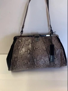M&S Autograph Snake Leather / Black Suede Oversize Purse Clutch Handbag BNWT - Picture 1 of 16