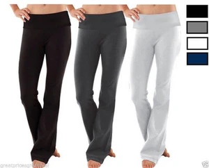 Women's Soft Yoga Fold Over Pant Comfy Cotton Spandex Lounge Gym Sports Athletic - Picture 1 of 12