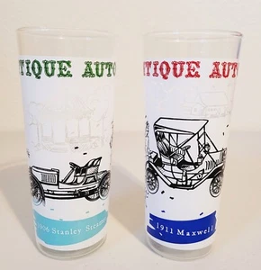 Vintage 2 Antique Autos 1911 Maxwell & 1906 Stanley Steamer Drinking Glasses - Picture 1 of 8