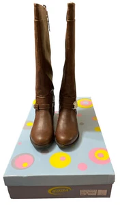 Soda Women Knee High Riding Boots Tie & Buckle Faux Leather Low Heel Thick Calf - Picture 1 of 6