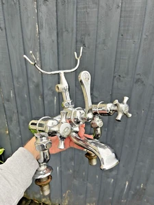 RARE ANTIQUE BELCO BATH SHOWER ARM HOT & COLD TWIN MIXER DUAL CROSS HANDLE TAPS - Picture 1 of 12