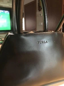 Furla Black & White Smooth Leather Tote Italy - Picture 1 of 4