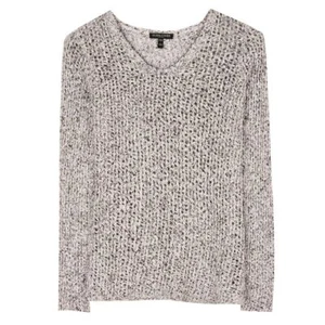 Eileen Fisher Speckled Open Knit Cotton V Neck Sweater Size Medium - Picture 1 of 9