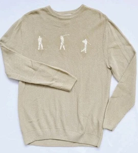 Vintage Cypress Links Cotton Waffle Knit Pullover Golf Sweater LS Tan Khaki Sz L - Picture 1 of 7