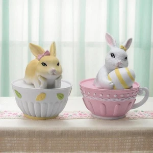 Easter Bunny Decorations, 2Pcs Resin Rabbit Figurines, Spring Home Decor for Tab - Picture 1 of 8