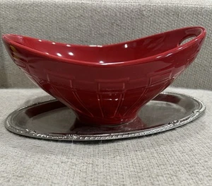 Longaberger ciotola ceramica manico ovale pomodoro rosso tessuto tradizioni TAVOLA COUNTRY - Foto 1 di 9