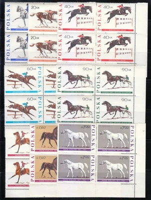 Poland 1967 MNH Mi 1740-1747 Sc 1474-1481 Horses. Dressage . Blocks of  4 ** - Image 1 of 4
