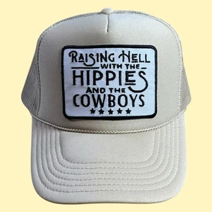 Otto Trucker Hat Tan Mesh Raising Hell Patch Adjustable Snapback Clean OSFM - Picture 1 of 7