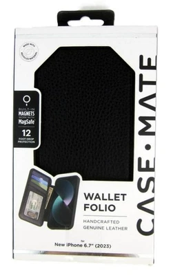 Case-Mate Cartera Folio Estuche MagSafe Para Apple iPhone 15 Plus Cuero Negro NUEVO Foto 1 de 4