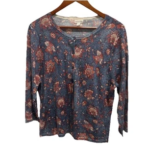 GARNET HILL MERINOWOLLE BLAU BUNT BLUMENDRUCK CARDIGAN PULLOVER, GR XL - Bild 1 von 13