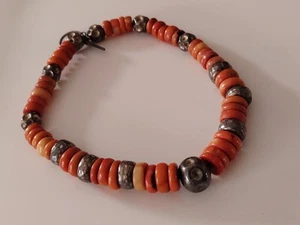 Vintage Sterling Silver Coral Bead Beaded Necklace - Picture 1 of 8