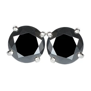100% Natural Black Diamond 5.40Ct Round Cut Women's Studs In 925 Sterling Silver - Picture 1 of 8