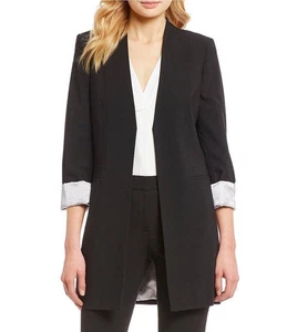 Calvin Klein Jacket 18W Black Plus V-Neck Roll Sleeve Open Front Career Blazer - Picture 1 of 7
