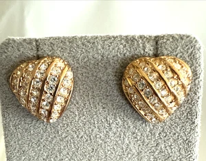 Vintage signierte römische goldfarbene & Strass Herz Ohrstecker - Bild 1 von 6