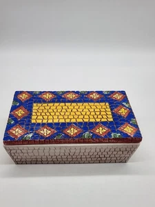 Mosaic Style Ceramic Cigarette Trinket Box Made in Italy 6.5" x 4.25" - Picture 1 of 12