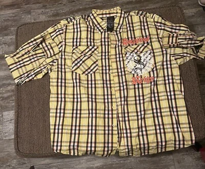 Raw Blue Shirt Men's XL Button Up Affliction style Cross Hip Hop  Y2K - Image 1 of 4