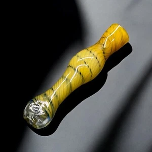 Yellow & Black Swirl Chillum Glass Pipe – 3.5” Hand-Blown One-Hitter - Picture 1 of 4