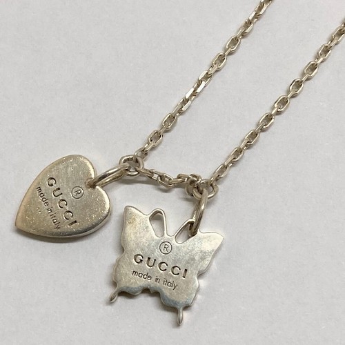 GUCCI Collana Ciondolo Catena Cuore Farfalla Piatto Argento Ag 925 Autentica ...