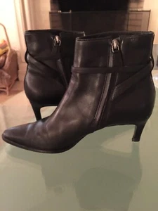 RALPH LAUREN BLACK LEATHER ANKLE BOOTIES WITH FANCY BUCKLE AND STRAP AND ZIPPER - Picture 1 of 7