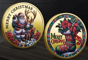 FROHE WEIHNACHTEN GOLDENER WEIHNACHTSMANN WUNSCHMÜNZE, NORDPOL, GLAUBE IST DIE MAGIE - Bild 1 von 1