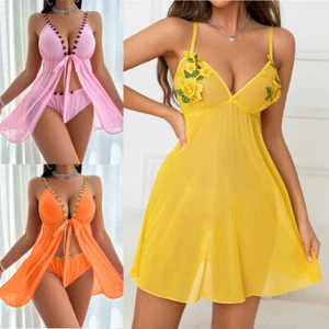 Women's Lingerie See Through Babydoll Floral Sheer Dress Nightwear Sleepwear US - Picture 1 of 55