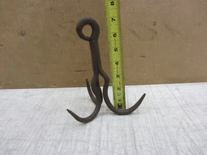 VTG ANTIQUE WROUGHT IRON TRAP DRAG GRAPPLE MEAT HOOK HAND FORGED 3 PRONG HEARTH - Picture 1 of 13