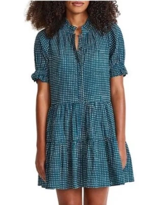 Apiece Apart  Las Alturas mini dress Teal Gingham Check Babydoll Ruffle Plaid Xs - Image 1 of 4