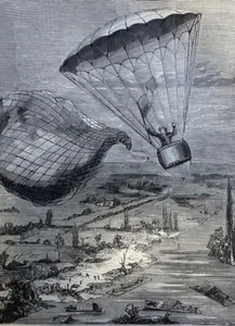1869 Mongolfiera Aeronautica antica Bernier Blanchard Garnerin illustrato - Foto 1 di 9