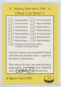 1992-93 Sport-Flash Hockey Stars Since 1940 Checklist #14