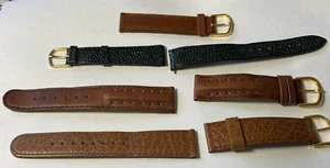 3- 2pc Genuine LEATHER Buckle WATCH BAND STRAP s Black & Brown +1 Old Vintage - Picture 1 of 24