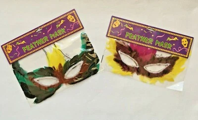 2 Feather Mardi Gras Halloween, Mask Eye Mask, Masquerade Ball C-25-T - Image 1 of 4