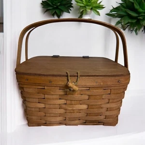 Pequeña cesta de picnic Longaberger 1988 vintage con tapa adjunta - Imagen 1 de 13