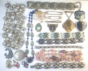 Lot Antique Art Deco Wear Repair Jewelry Mexico Silver Wedding Beads Bracelets + - Picture 1 of 18
