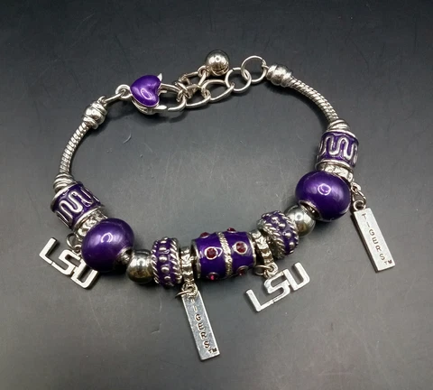 LSU Tigers Silver Tone Purple Charm Bracelet Cover