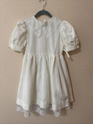 Little Miss Girl’s Sz 6 Formal Dress Vintage Cottagecore Cream Lace Made In USA - Image 1 of 4