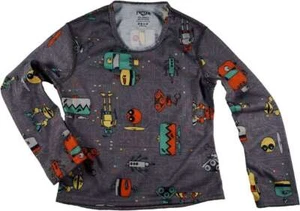 Hot Chillys Youth Skins Prt Mock Turtleneck, Bots-Charcoal, Large - Picture 1 of 1