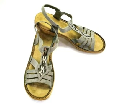 Sandálias femininas Rieker couro cinza detalhe de miçangas biqueira aberta alça de salto UE 42 EUA 10 - Imagem 1 de 4