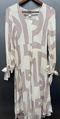 Vestido H&M Talla 4 Manga Larga Midi Marfil Rojo Geo Volantes Boho Campesino Casa de Campo Nuevo Foto 1 de 4