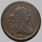 1806 Draped Bust Half Cent - Small 6/Stemless - US 1/2c Copper Penny Coin - L5