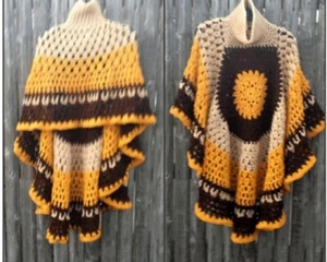Circular Asymmetric Poncho Shawl Crochet Short Version Printed Pattern - Picture 1 of 4