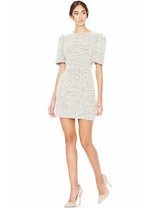 Alice + Olivia creme schwarz Mohair flauschig Tweed Puff Kurzarm Minikleid 8 = M - Bild 1 von 12