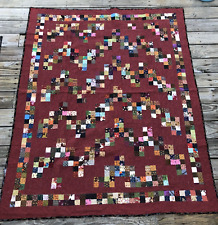 Modern Patchwork COTTON QUILT Machine Quilted 58”X 70” FALL COLORS Geometric