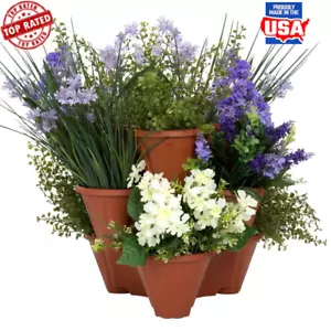 Stackable Herb Planters Set Indoor/Outdoor Flower Pot Tower 3 Tier Garden Pure - Picture 1 of 4