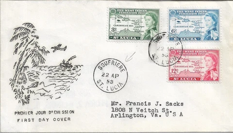 ST LUCIA 1958 WEST INDIES FEDERATION TYPED FDC TO USA MY REF 3554 Cover