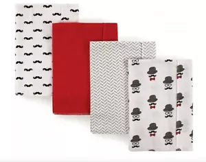Paquete de 4 paños para eructar bebé bebé niño algodón franela bigote sombrero negro blanco rojo - Imagen 1 de 3