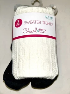 Charlotte Girls Sweater Tights Ivory-Black Size: 12-24 M NEW Free Shipping - Picture 1 of 2