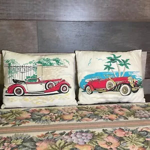 Vintage Set of 2 Throw Pillows two side Old Style Antique Car Covers 11*10 inch - Picture 1 of 6